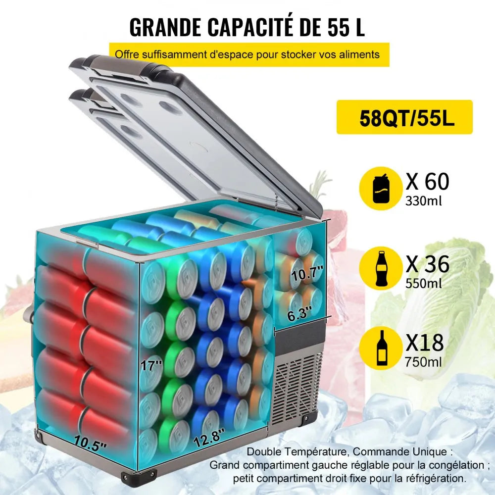VEVOR Mini Réfrigérateur Frigo Portable 55L Voiture